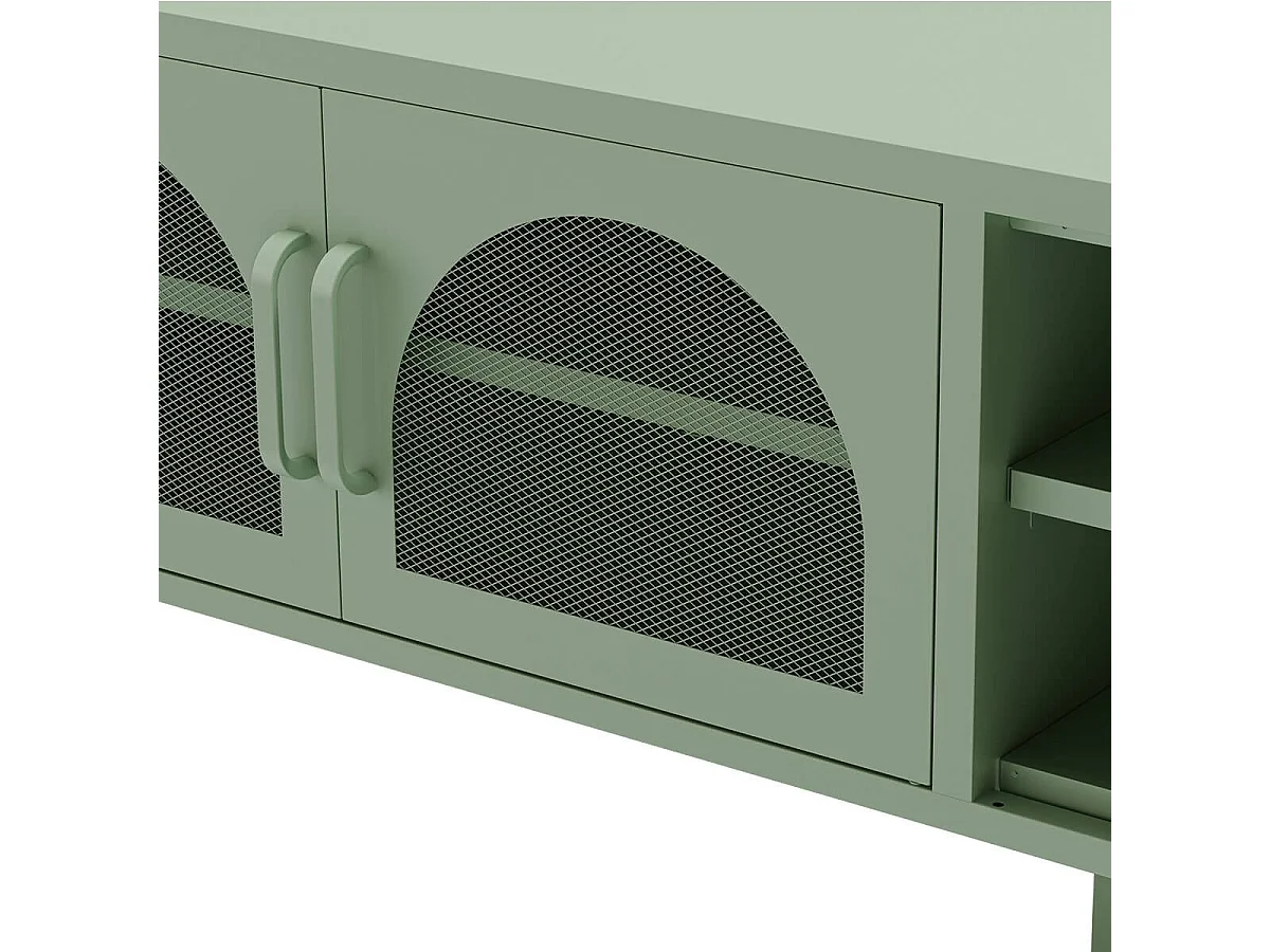 OLIVIA - Meuble TV 160 cm 2 Portes Ajourées 2 Niches en Métal Vert Menthe