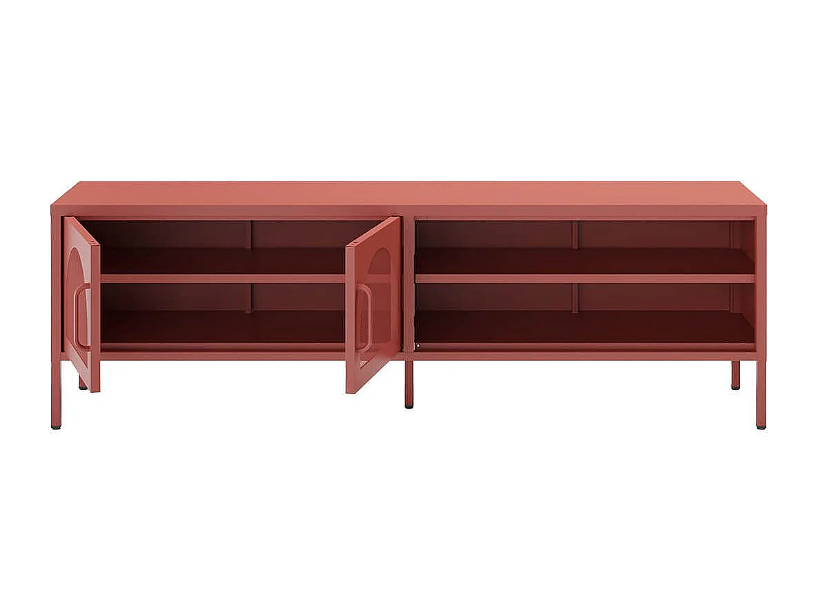 OLIVIA - Meuble TV 160 cm 2 Portes Ajourées 2 Niches en Métal Terracotta