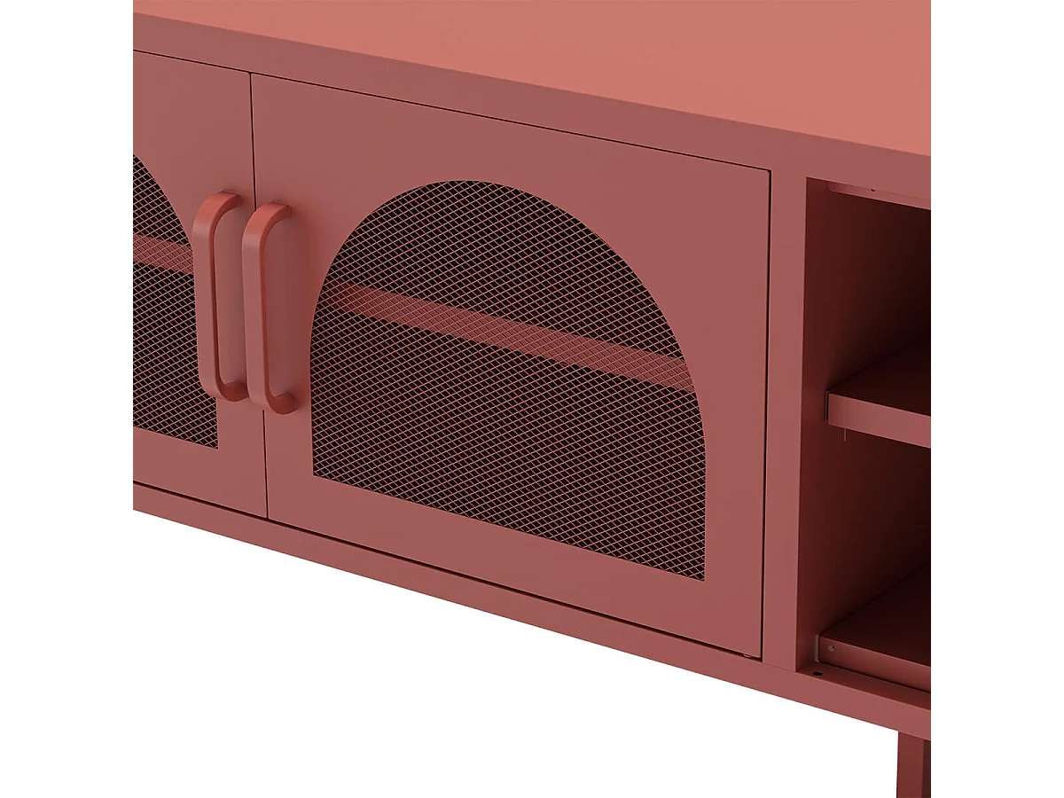OLIVIA - Meuble TV 160 cm 2 Portes Ajourées 2 Niches en Métal Terracotta