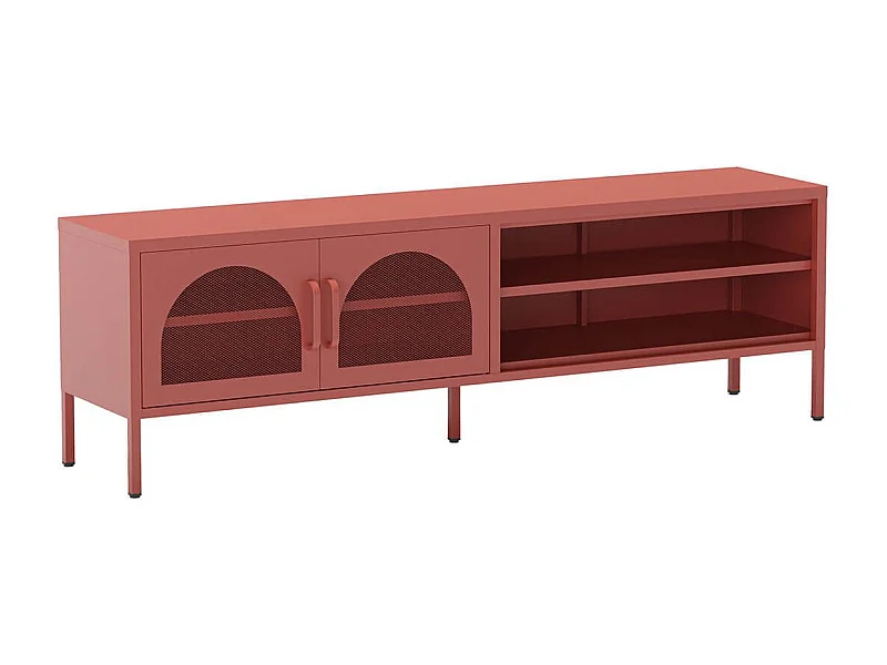 OLIVIA - Meuble TV 160 cm 2 Portes Ajourées 2 Niches en Métal Terracotta