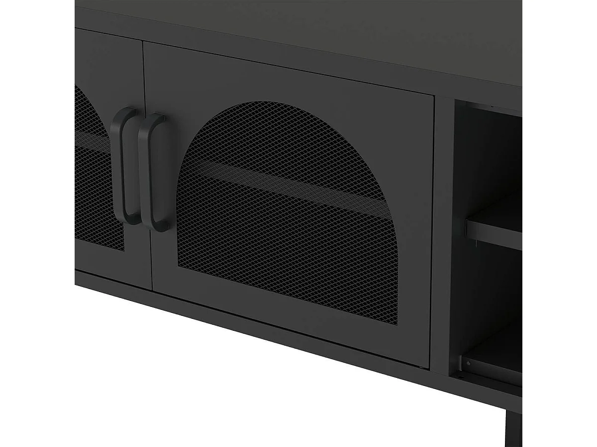 OLIVIA - Meuble TV 160 cm 2 Portes Ajourées 2 Niches en Métal Noir