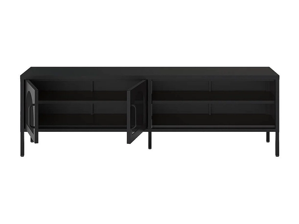 OLIVIA - Meuble TV 160 cm 2 Portes Ajourées 2 Niches en Métal Noir