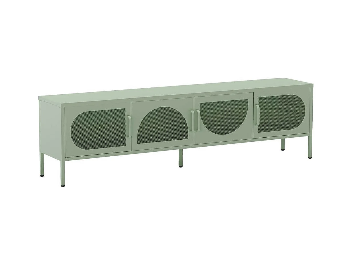 LIOVIA - Meuble TV 180 cm 4 Portes Ajourées en Métal Vert Menthe