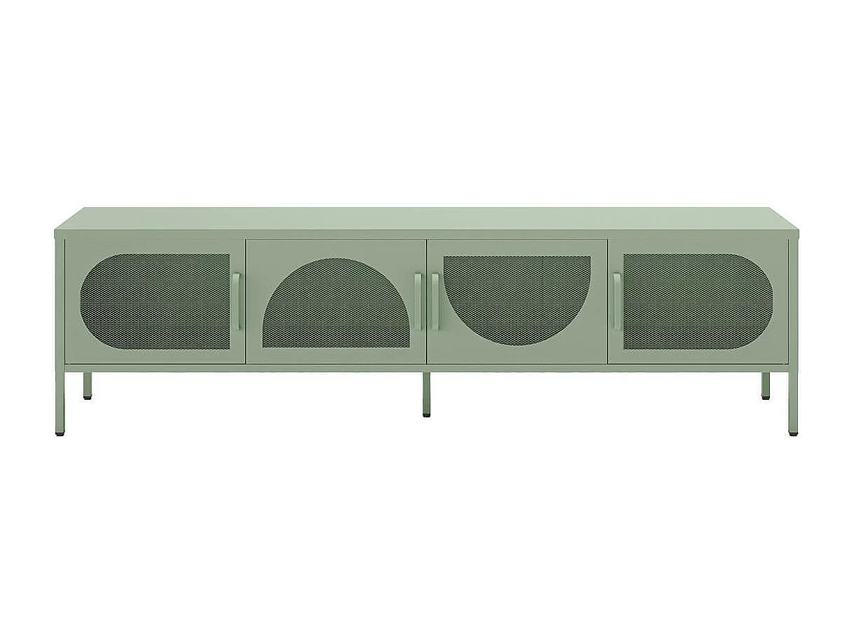 LIOVIA - Meuble TV 180 cm 4 Portes Ajourées en Métal Vert Menthe
