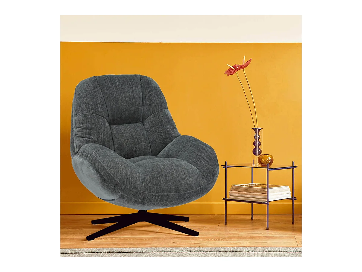 NOAM - Fauteuil Pivotant En Tissu Polyester Gris
