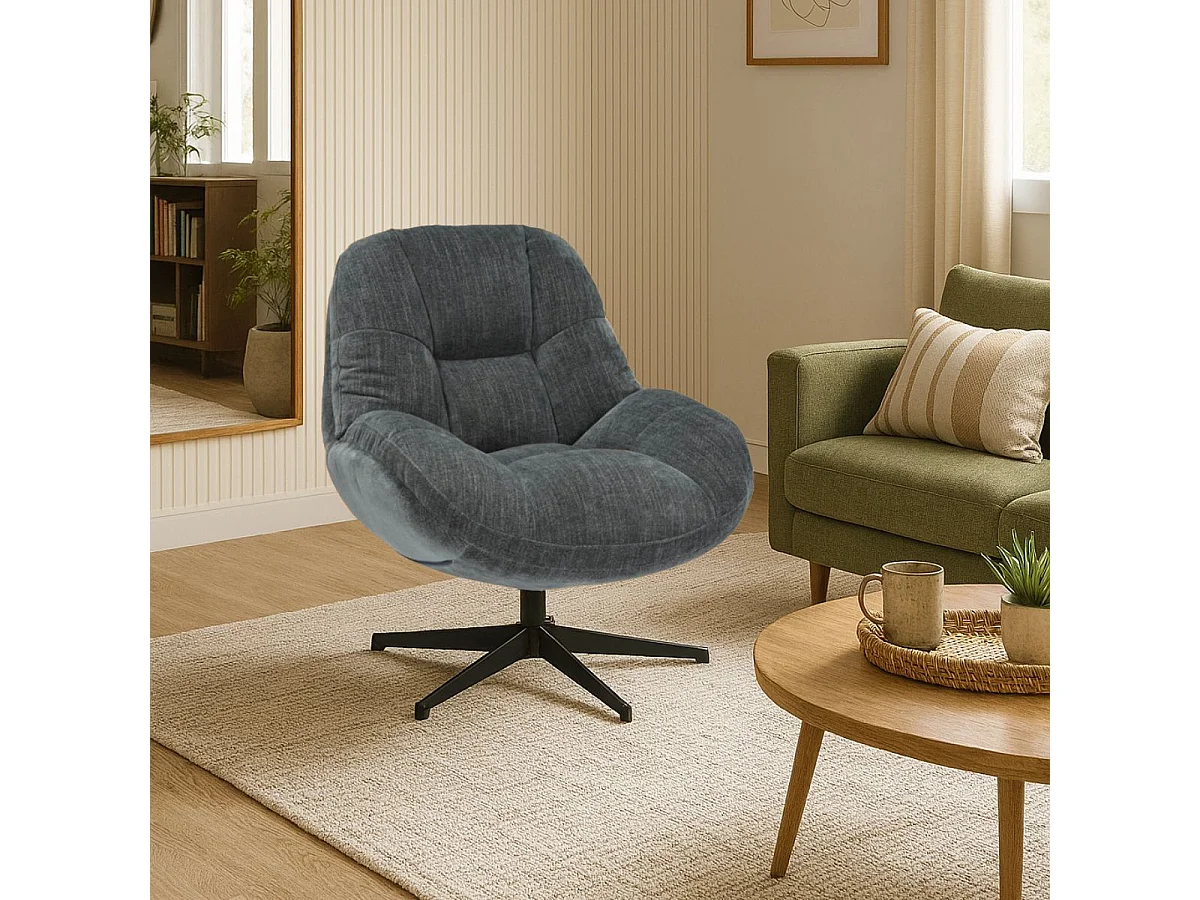 NOAM - Fauteuil Pivotant En Tissu Polyester Gris