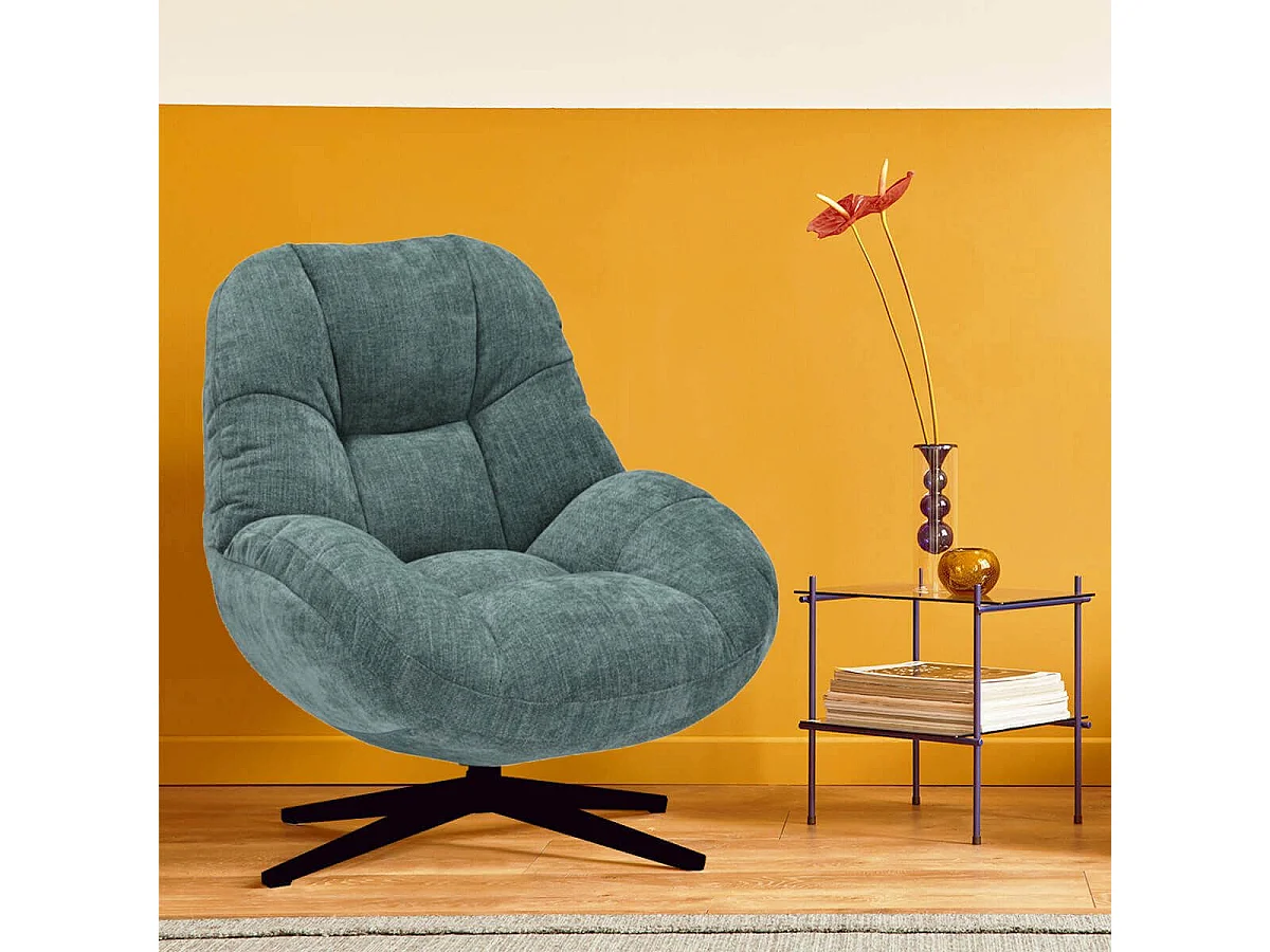 NOAM - Fauteuil Pivotant En Tissu Polyester Vert bleuté