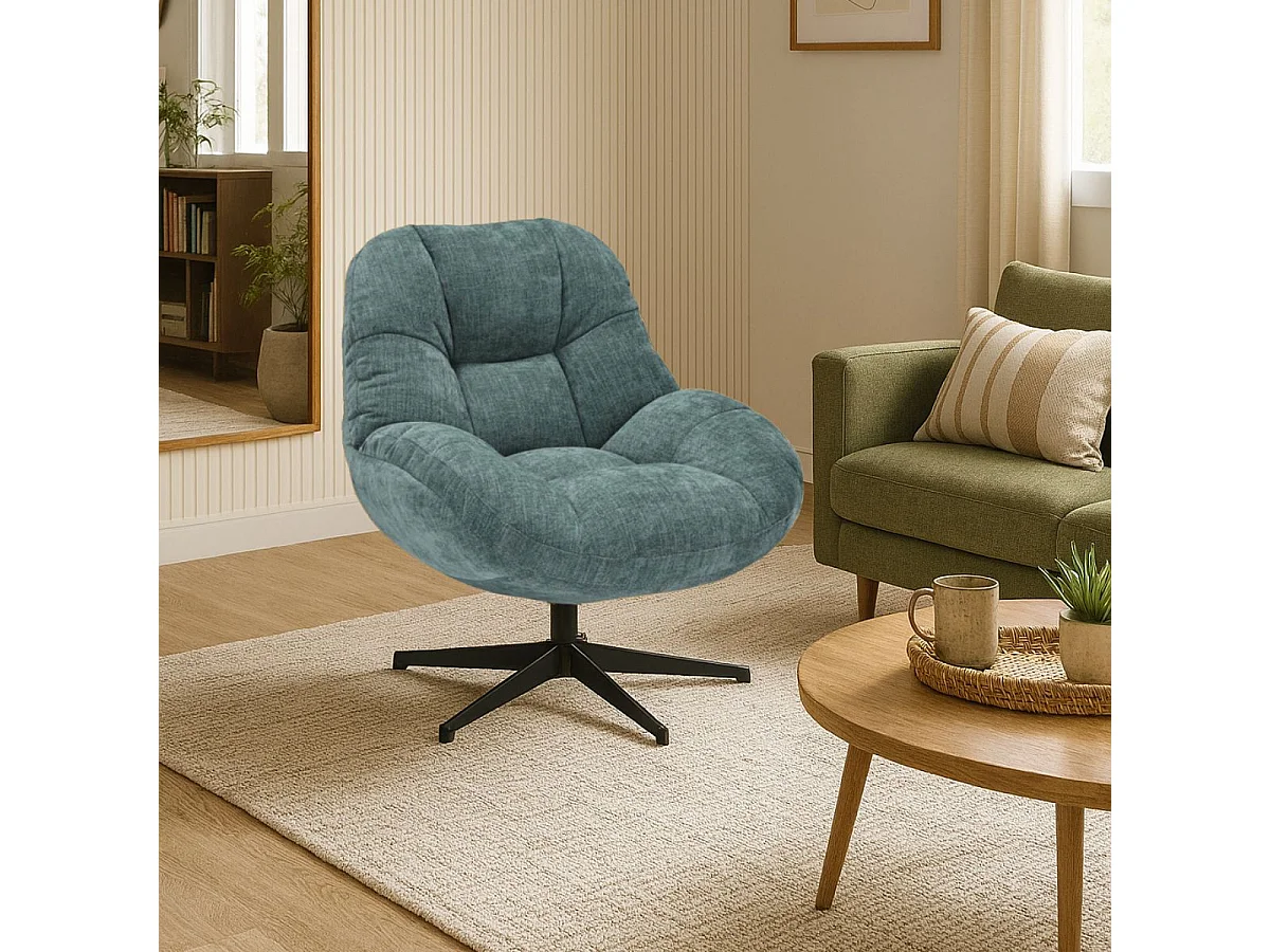 NOAM - Fauteuil Pivotant En Tissu Polyester Vert bleuté