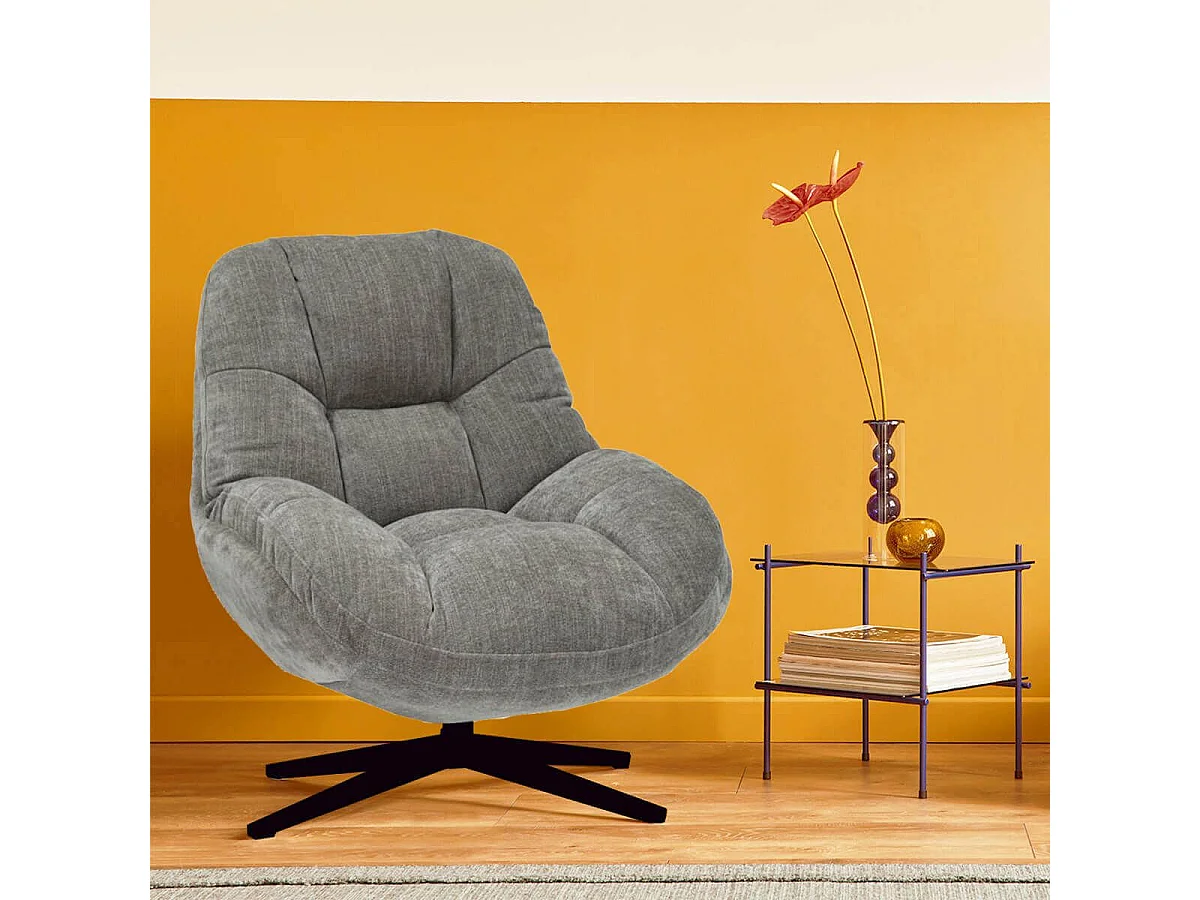 NOAM - Fauteuil Pivotant En Tissu Polyester Brun