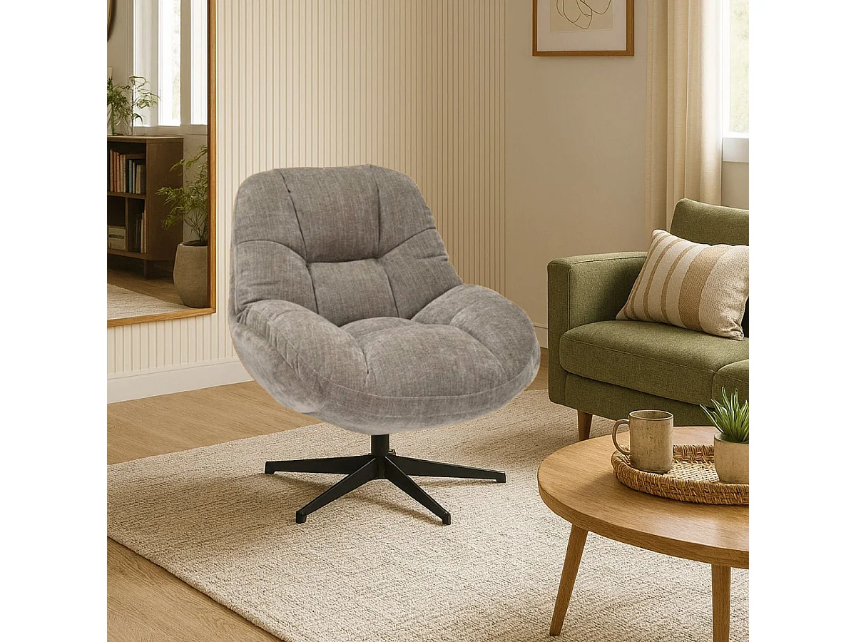 NOAM - Fauteuil Pivotant En Tissu Polyester Brun