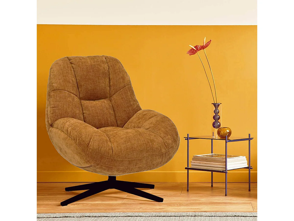 NOAM - Fauteuil Pivotant En Tissu Polyester Jaune