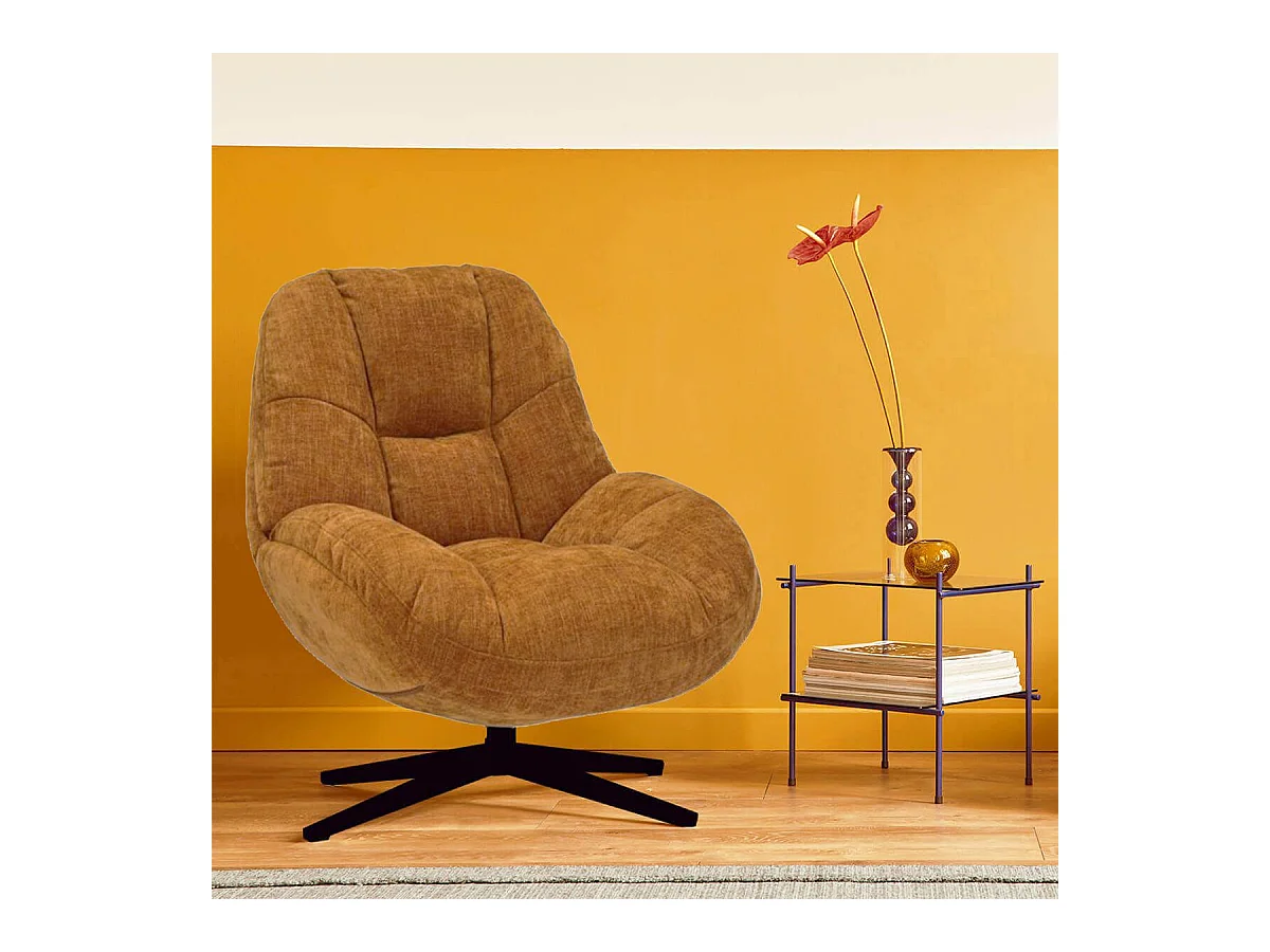 NOAM - Fauteuil Pivotant En Tissu Polyester Jaune