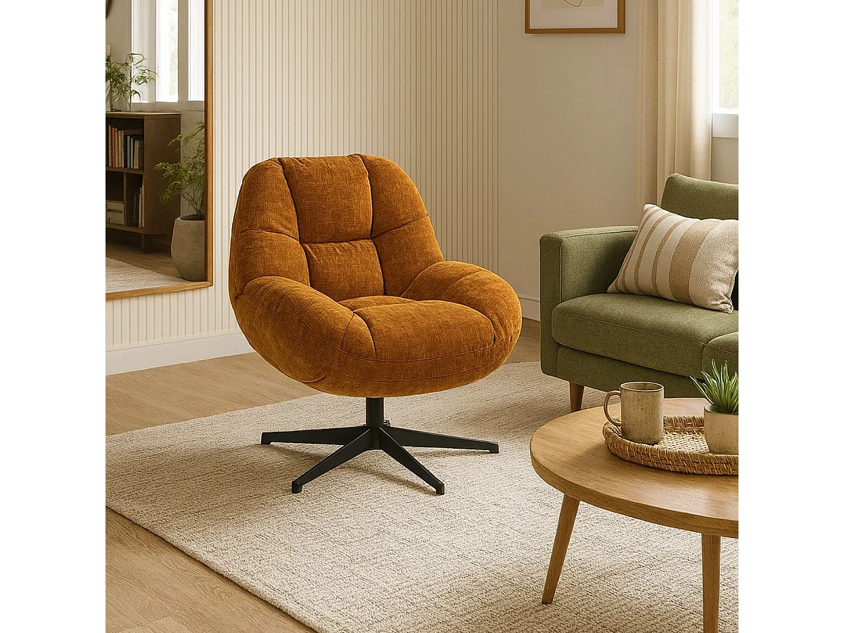 NOAM - Fauteuil Pivotant En Tissu Polyester Jaune