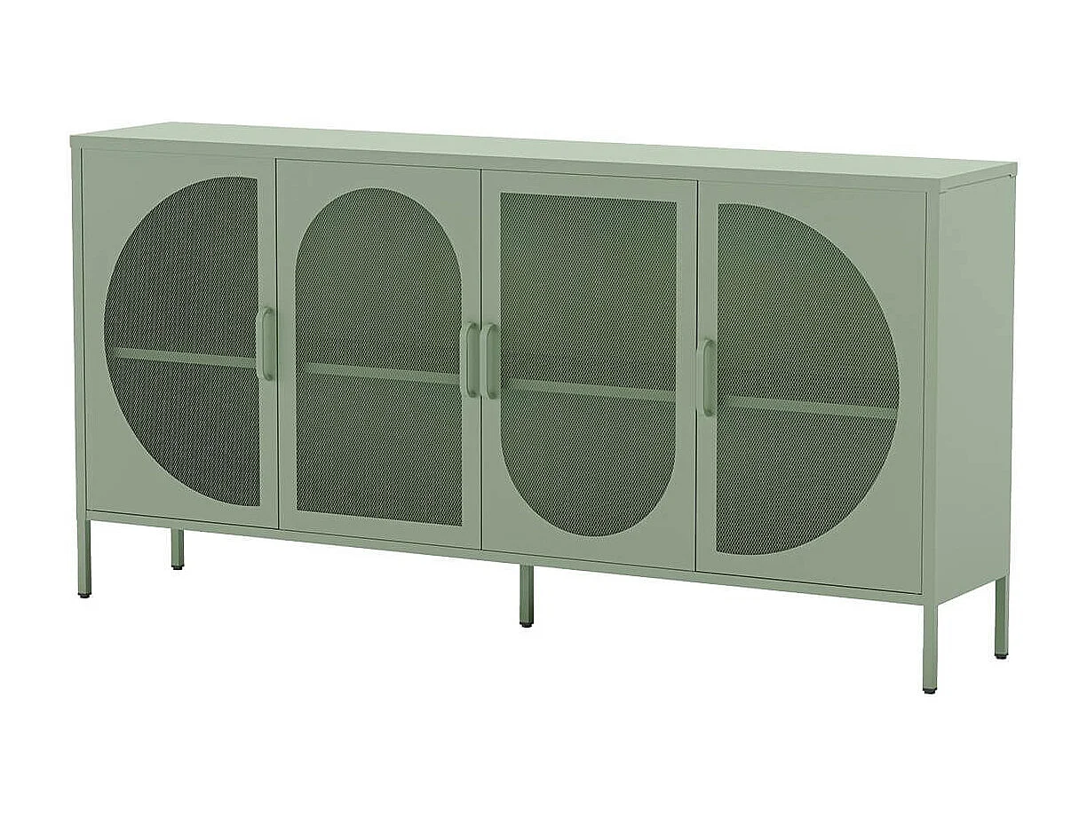 LIOVIA - Buffet 4 Portes Ajourées en Métal Vert Menthe