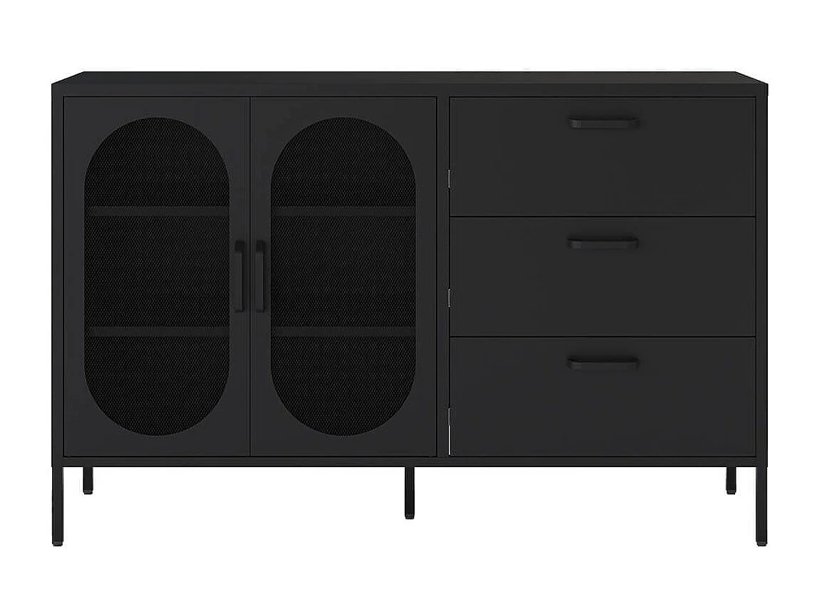 OLIVIA - Buffet 2 Portes Ajourées 3 Tiroirs en Métal Noir