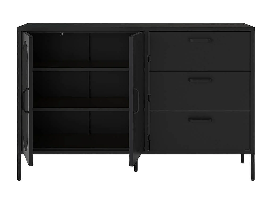 OLIVIA - Buffet 2 Portes Ajourées 3 Tiroirs en Métal Noir