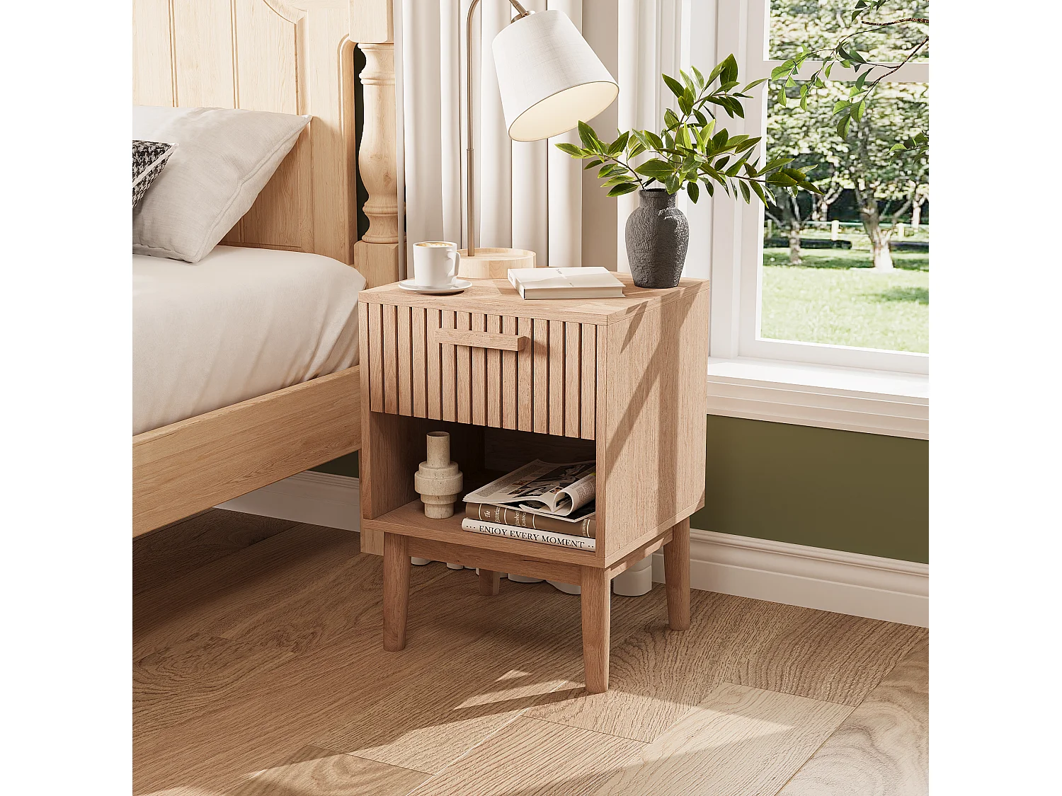 Lot de 2 tables de nuit avec 1 étagère ouverte et 1 tiroir, lot de 2, table de nuit moderne, commode, table de chevet pour chambre à coucher, salon, bois