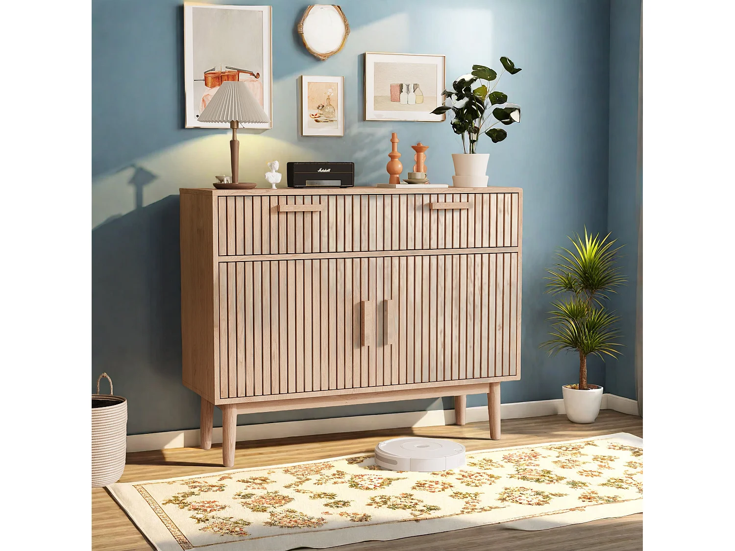 Buffet, armoire de rangement, commode, bahut pour salon, cuisine avec 2 portes et 2 tiroirs - 100 x 35 x 80 cm