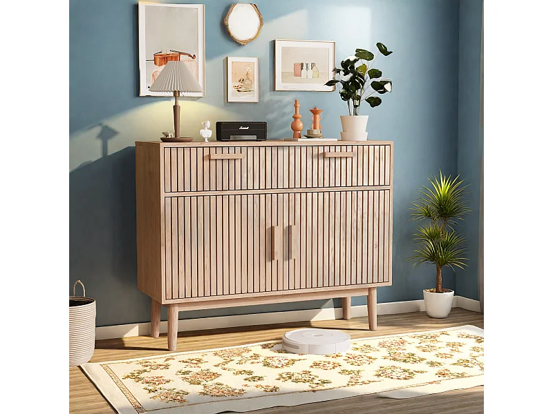 Buffet, armoire de rangement, commode, bahut pour salon, cuisine avec 2 portes et 2 tiroirs - 100 x 35 x 80 cm