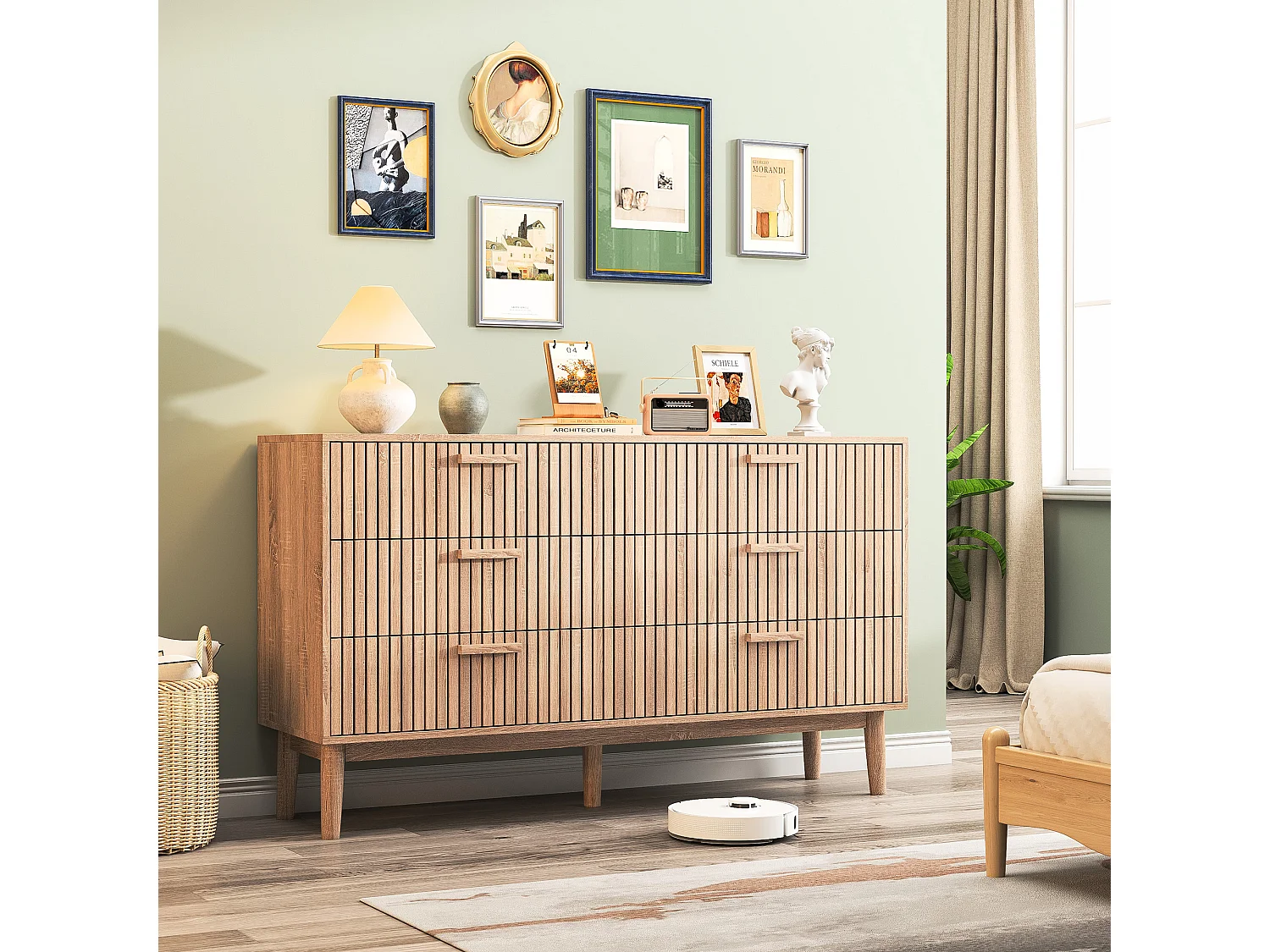 Armoire avec 6 tiroirs, 100 x 34 x 73 cm Convient au salon, à la chambre à coucher, à la cuisine