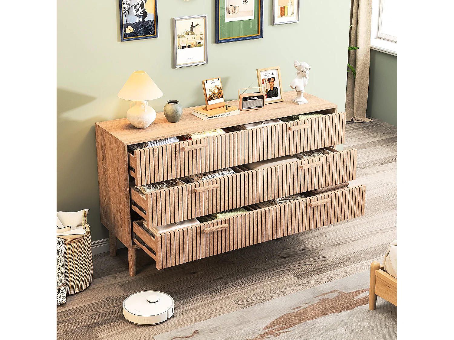 Armoire avec 6 tiroirs, 100 x 34 x 73 cm Convient au salon, à la chambre à coucher, à la cuisine