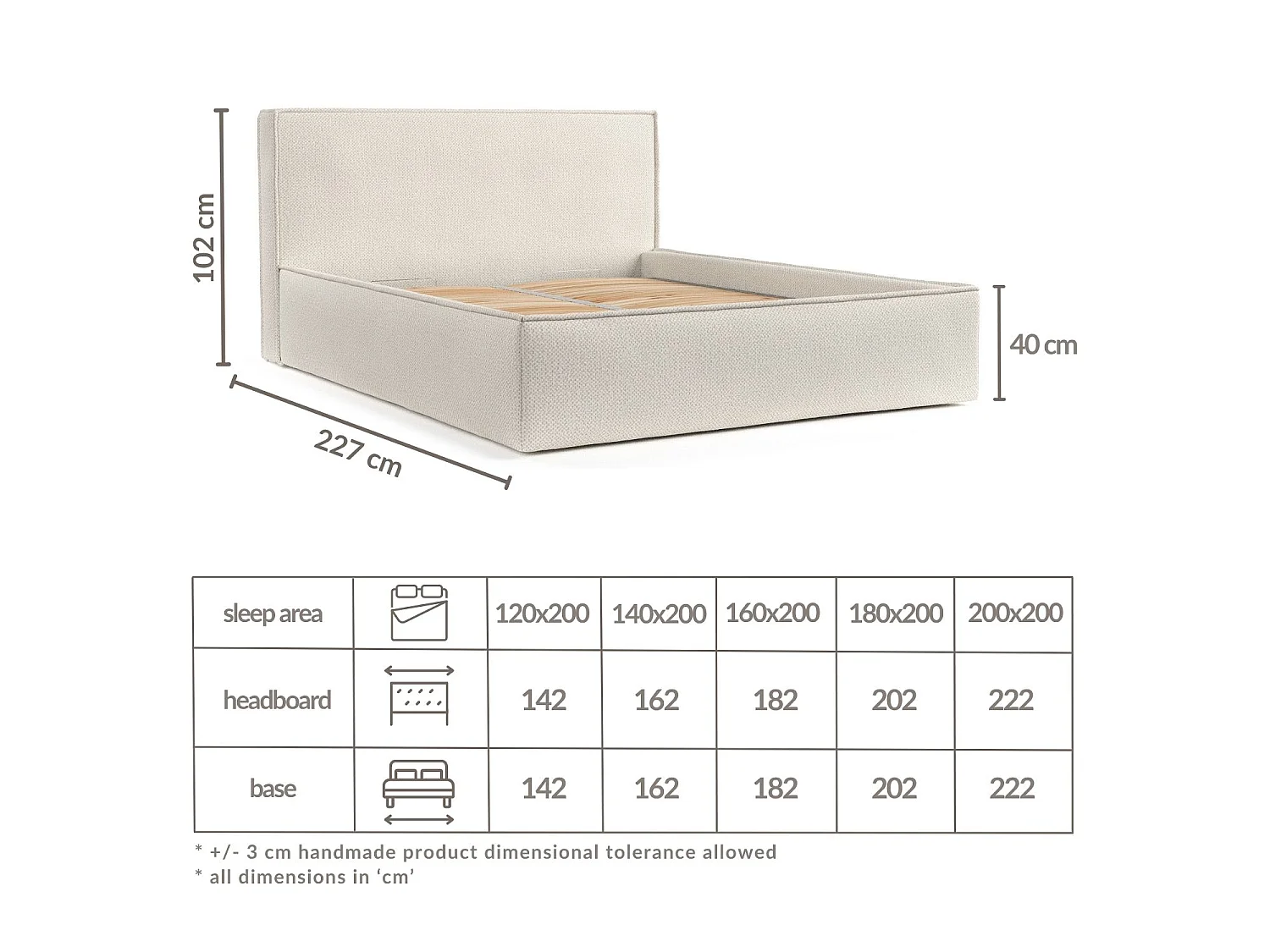 Łóżko tapicerowane z zagłówkiem - 180x200 cm - kremowy - LOUNGE