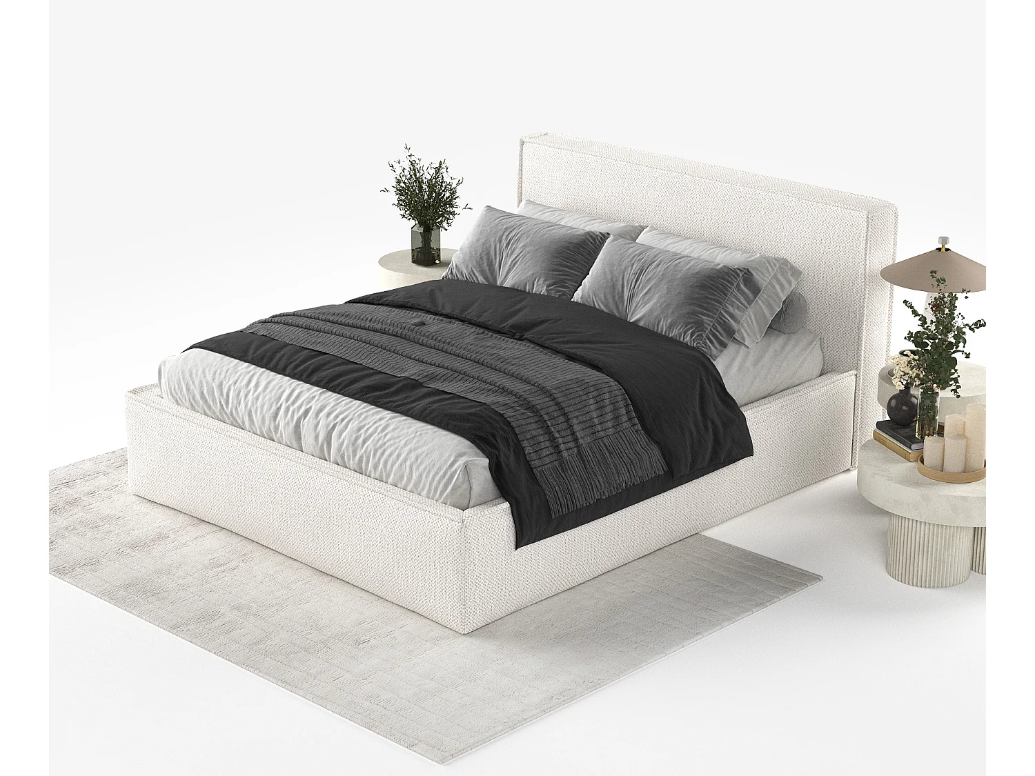 Polsterbett Lounge - 200 x 200 cm - Chenille-Stoff - elfenbeinfarbe