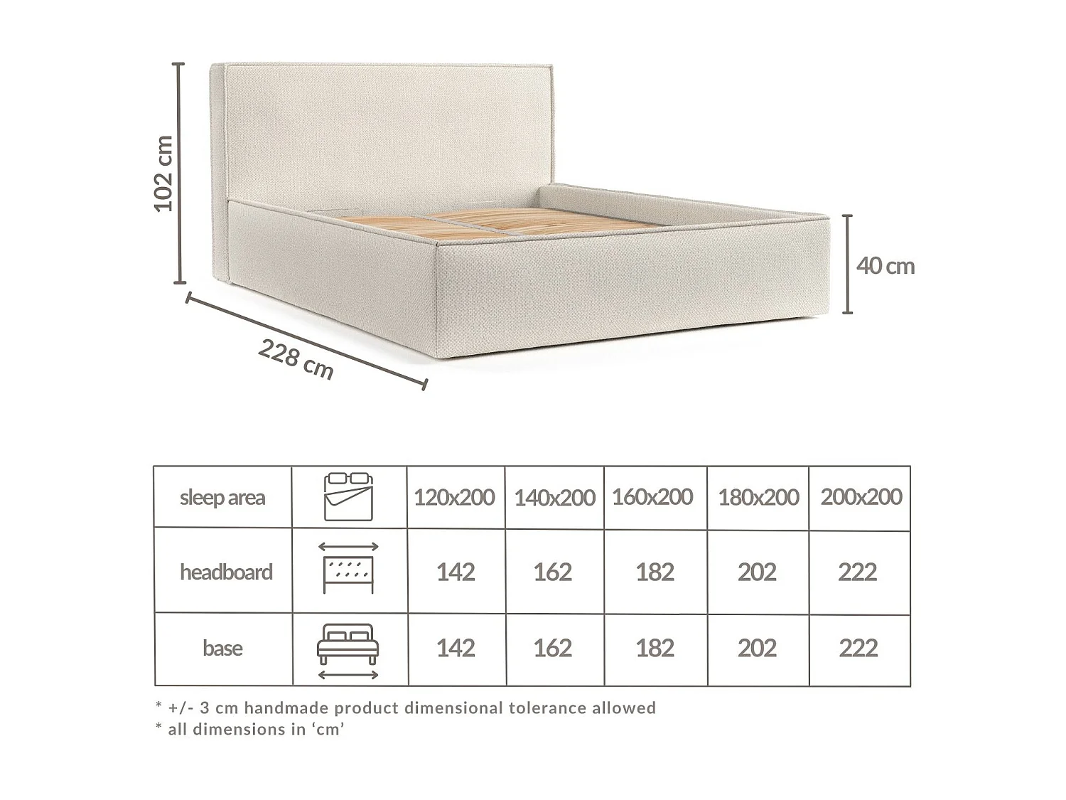 Polsterbett Lounge - 200 x 200 cm - Chenille-Stoff - elfenbeinfarbe