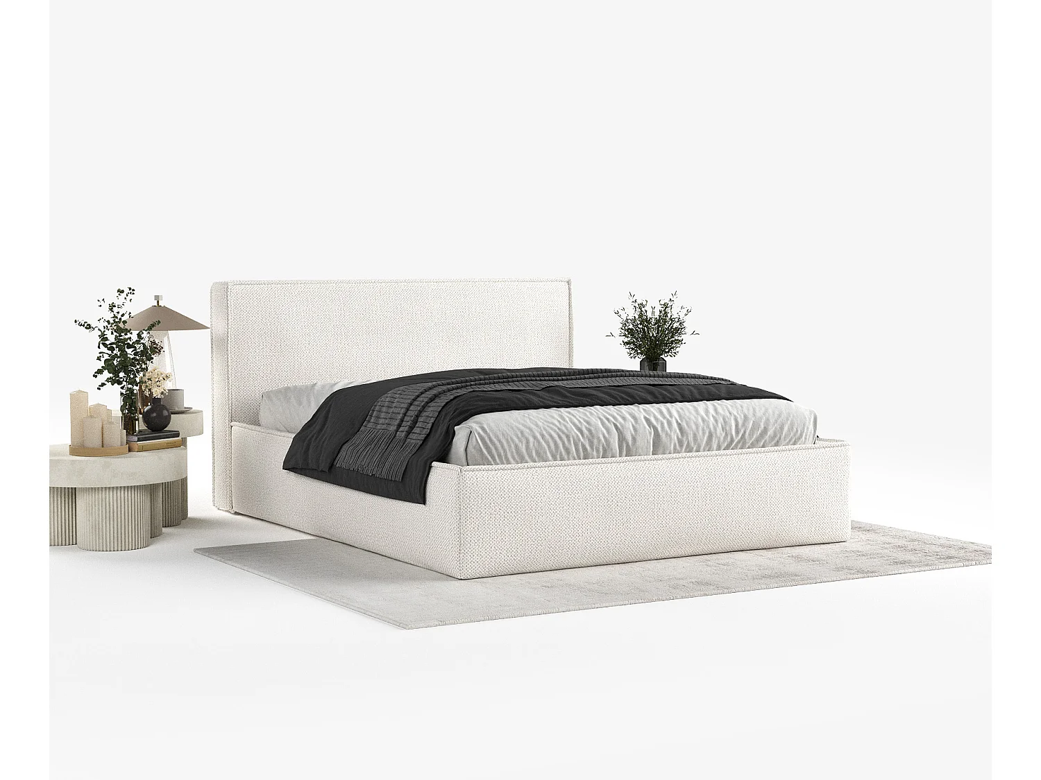 Polsterbett Lounge - 160 x 200 cm - Chenille-Stoff - elfenbeinfarbe