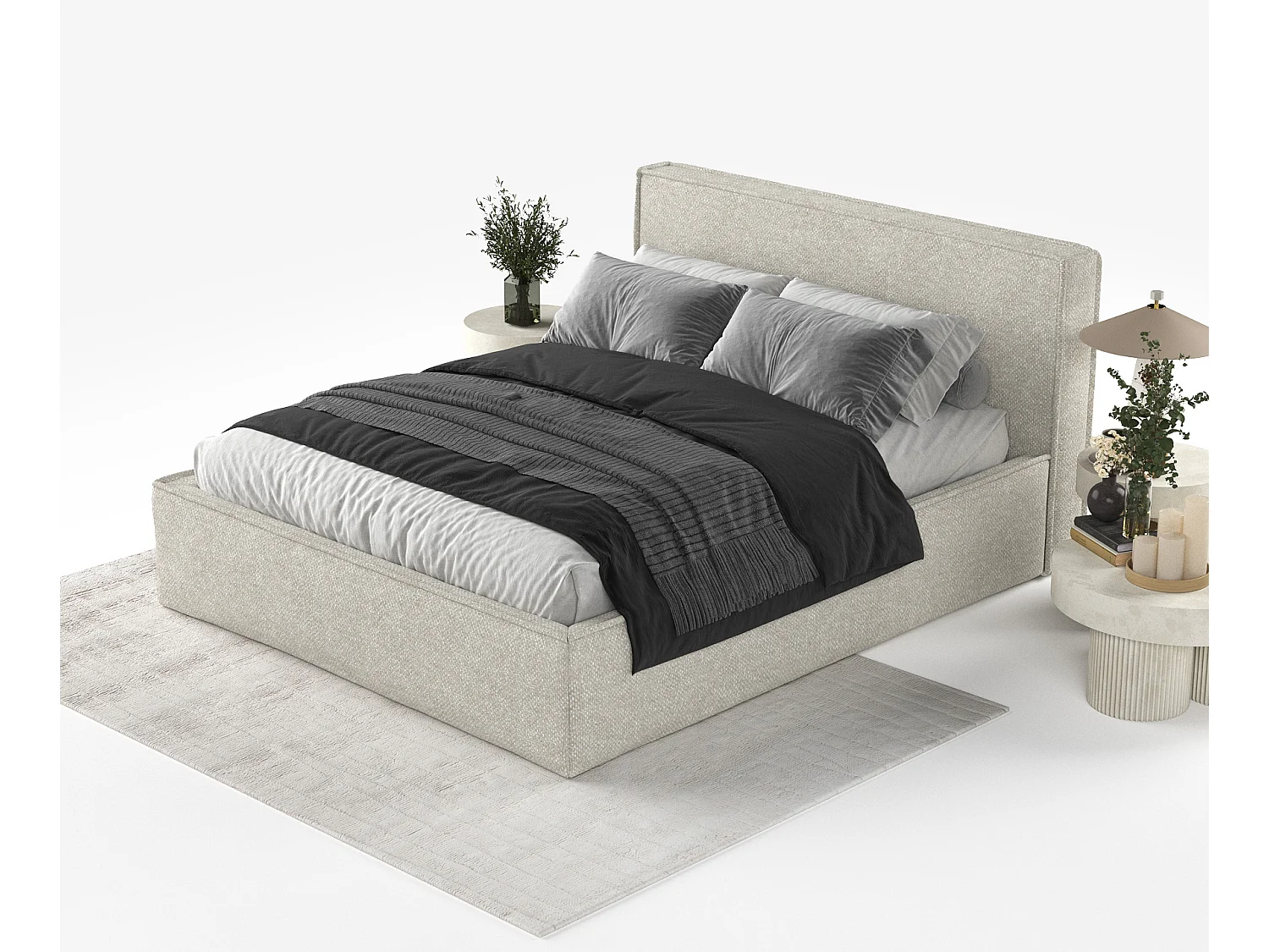 Polsterbett Lounge - 200 x 200 cm - Chenille-Stoff - beige