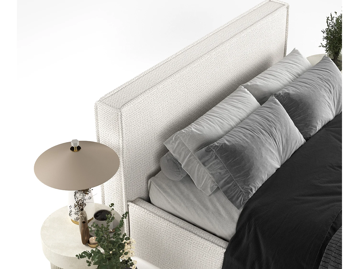 Polsterbett Lounge - 140 x 200 cm - Chenille-Stoff - elfenbeinfarbe