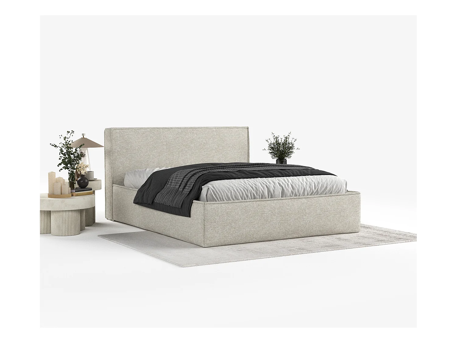 Lit coffre Lounge - 120 x 200 cm - chenille - beige