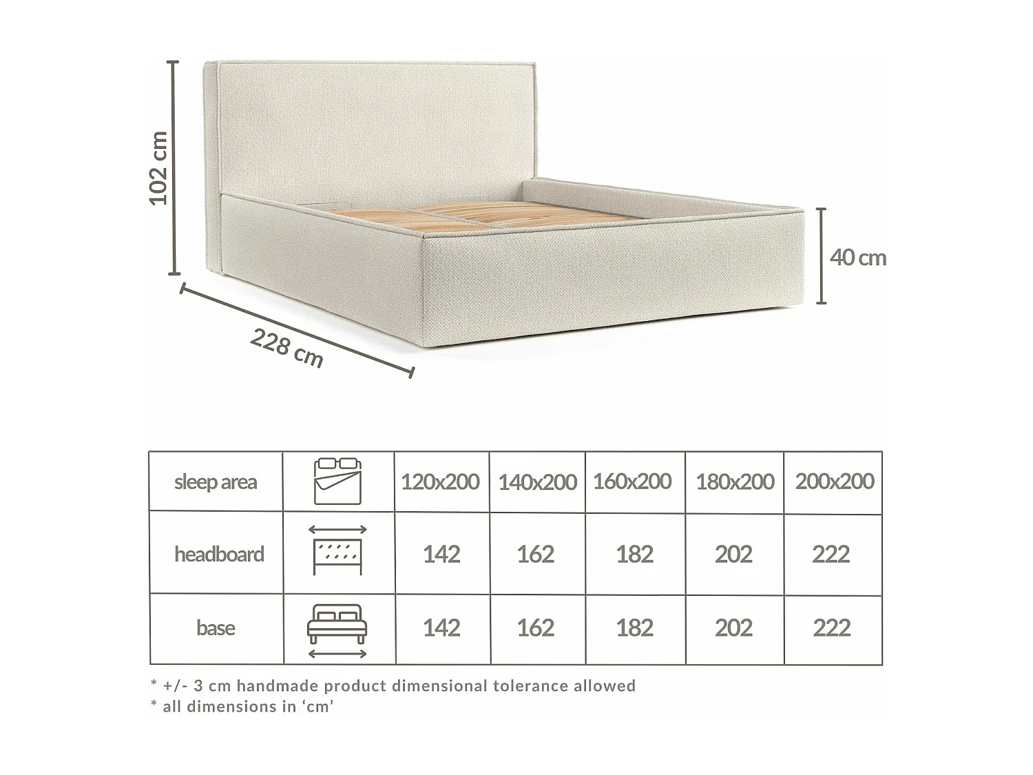 Lit coffre Lounge - 200 x 200 cm - chenille - écru
