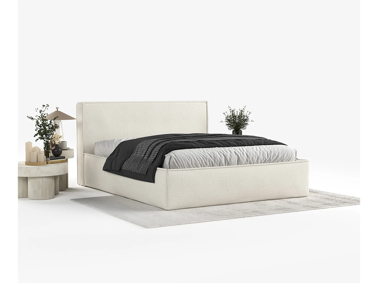 Łóżko tapicerowane Lounge - 200 x 200 cm - szenil - écru