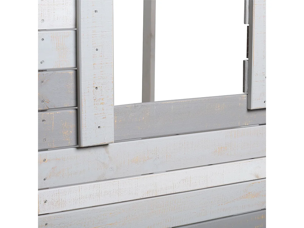 ROSALIA - Lit Cabane 90 x200 cm Bois Aspect Vieilli Blanc et Grisé