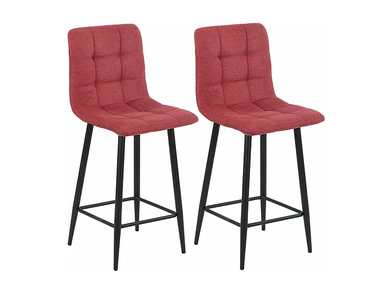 ERNEST - Lot de 2 Tabourets de bar  Tissu Gris Pieds Métal Rouge