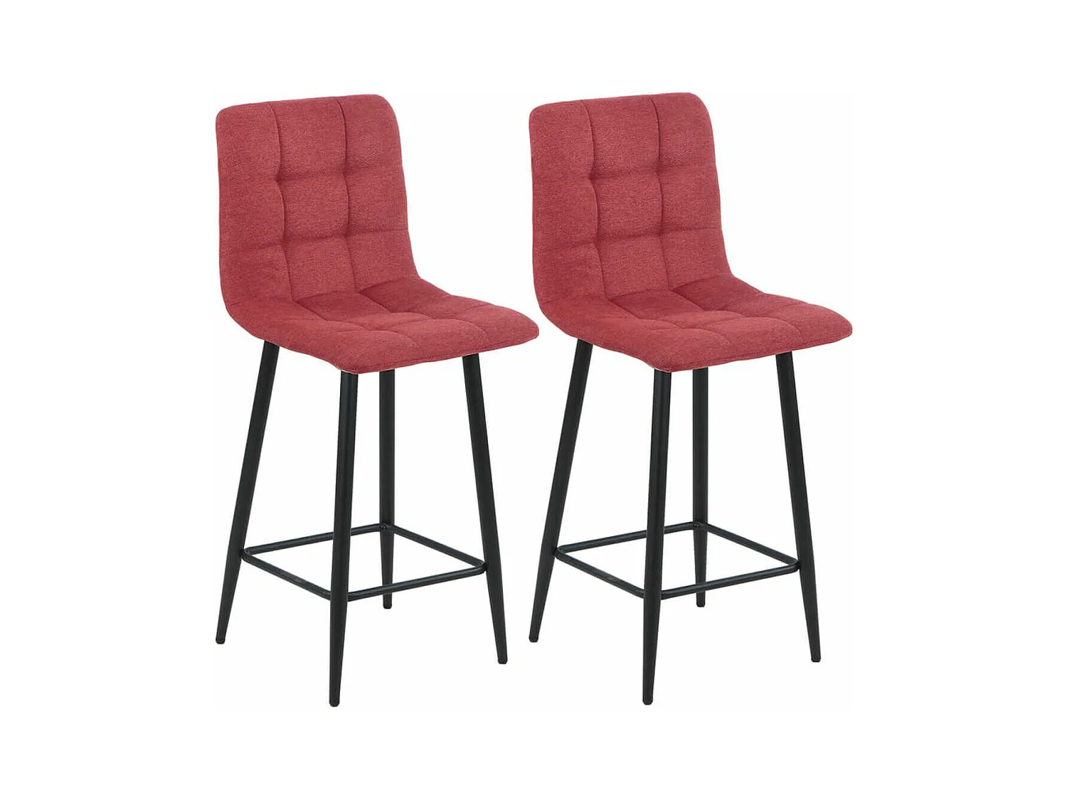 ERNEST - Lot de 2 Tabourets de bar  Tissu Gris Pieds Métal Rouge