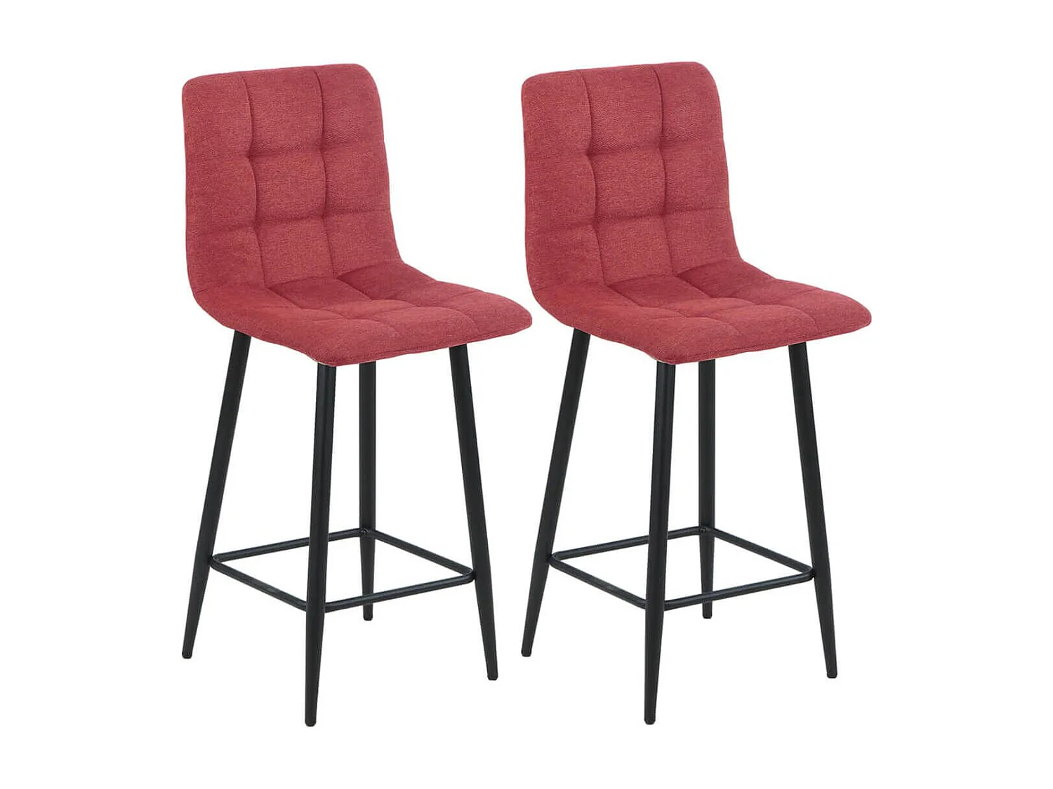 ERNEST - Lot de 2 Tabourets de bar  Tissu Gris Pieds Métal Rouge