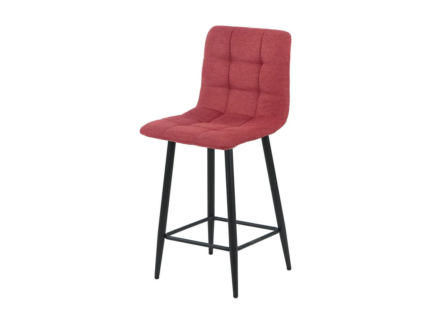 ERNEST - Lot de 2 Tabourets de bar  Tissu Gris Pieds Métal Rouge