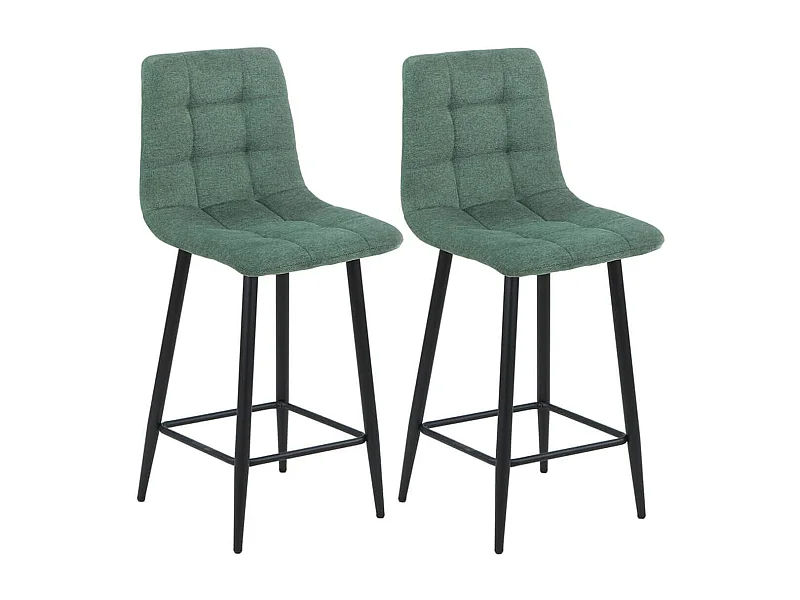 ERNEST - Lot de 2 Tabourets de bar Tissu Gris Pieds Métal Vert