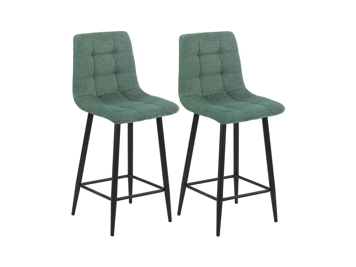 ERNEST - Lot de 2 Tabourets de bar Tissu Gris Pieds Métal Vert