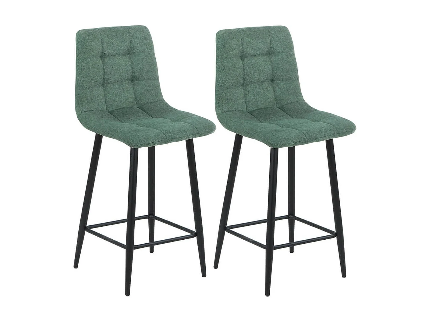 ERNEST - Lot de 2 Tabourets de bar Tissu Gris Pieds Métal Vert