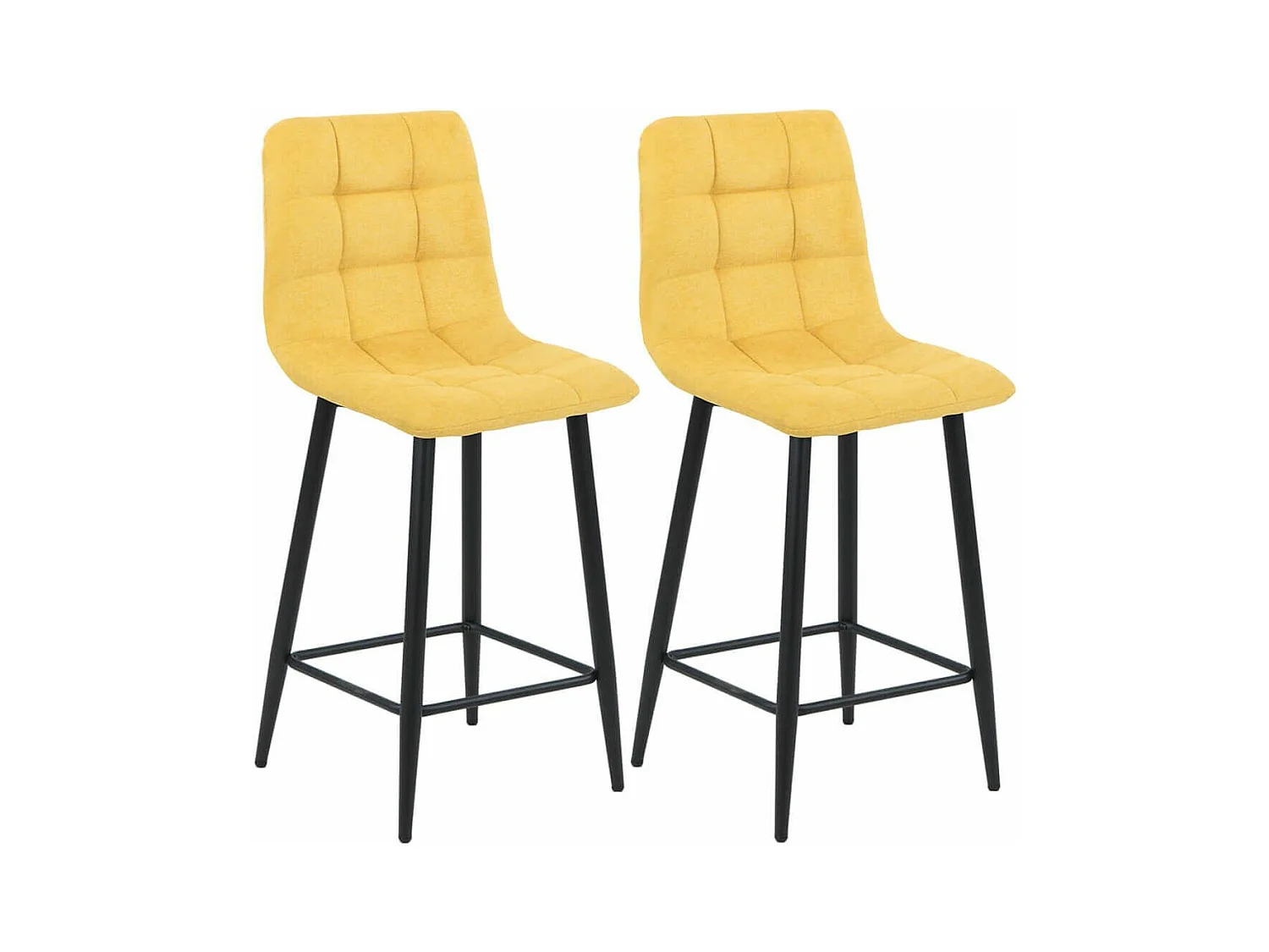 ERNEST - Lot de 2 Tabourets de bar  Tissu Gris Pieds Métal Jaune