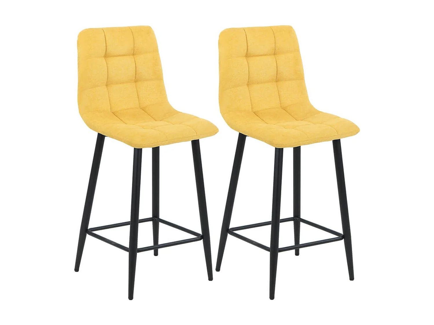 ERNEST - Lot de 2 Tabourets de bar  Tissu Gris Pieds Métal Jaune