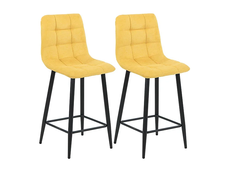 ERNEST - Lot de 2 Tabourets de bar  Tissu Gris Pieds Métal Jaune