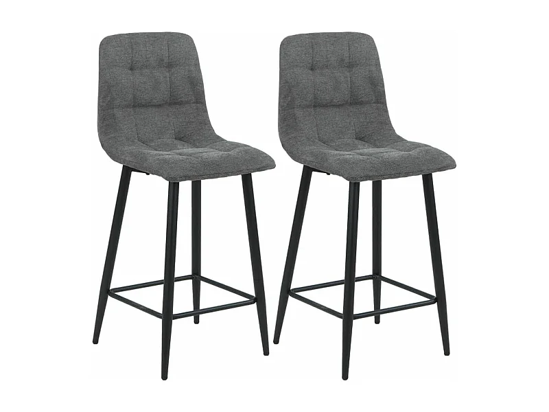 ERNEST - Lot de 2 Tabourets de bar Tissu Gris Pieds Métal Gris Anthracite