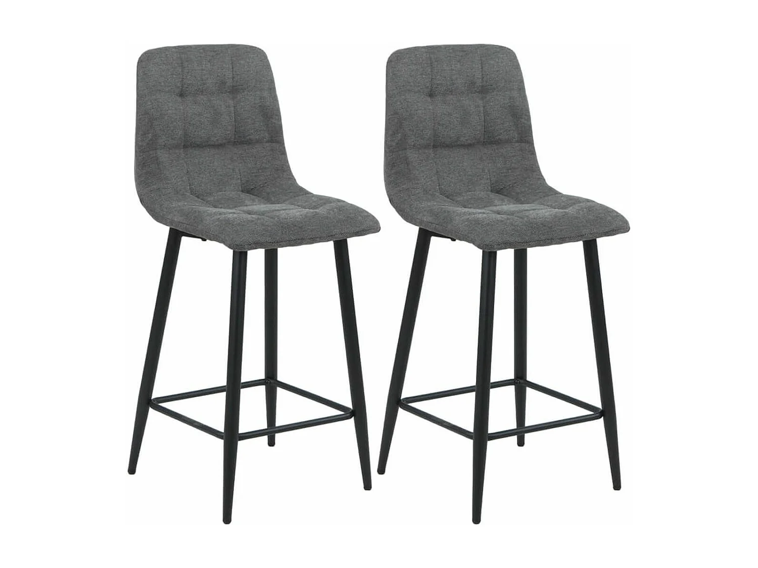 ERNEST - Lot de 2 Tabourets de bar Tissu Gris Pieds Métal Gris Anthracite