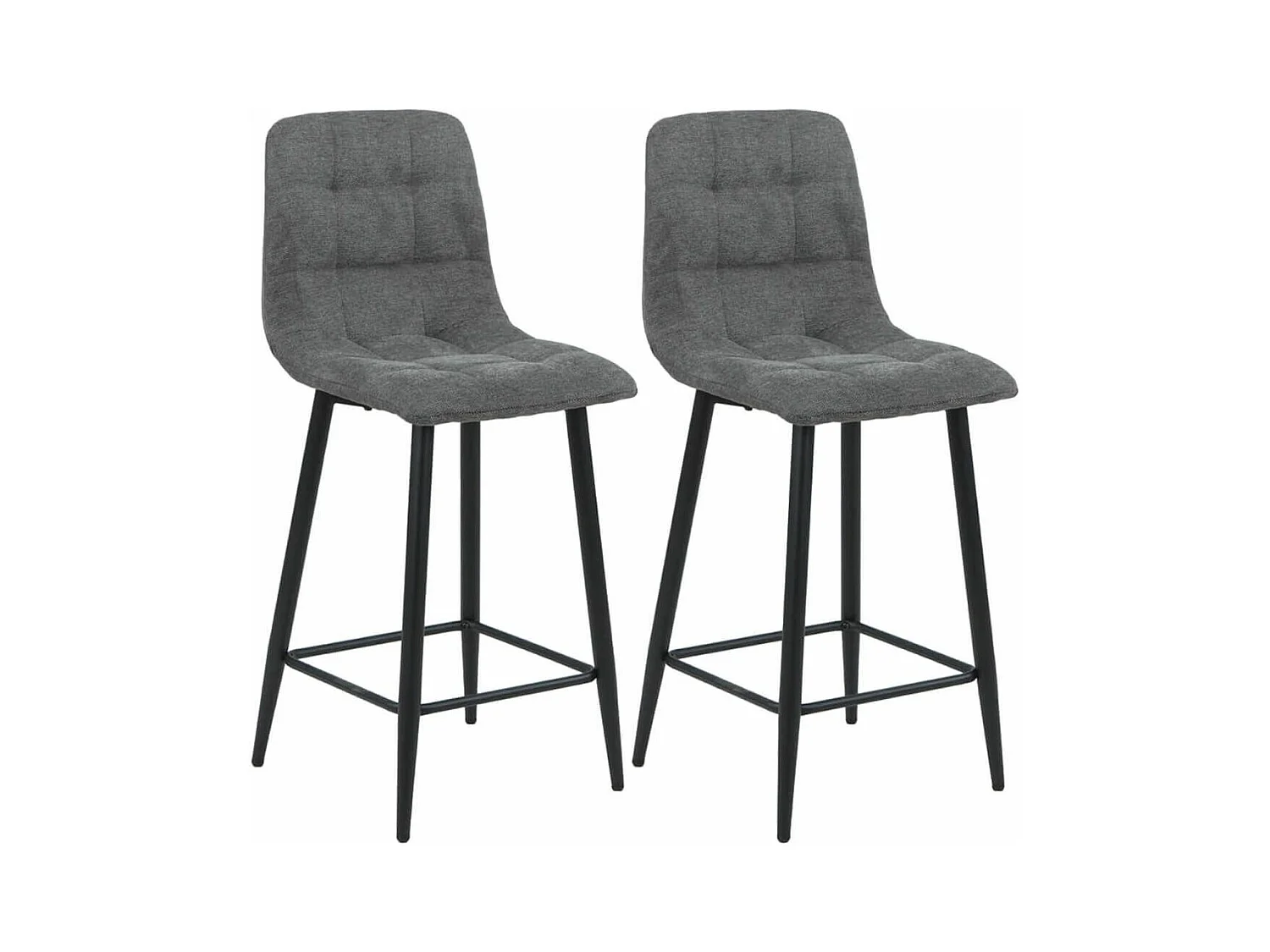 ERNEST - Lot de 2 Tabourets de bar Tissu Gris Pieds Métal Gris Anthracite