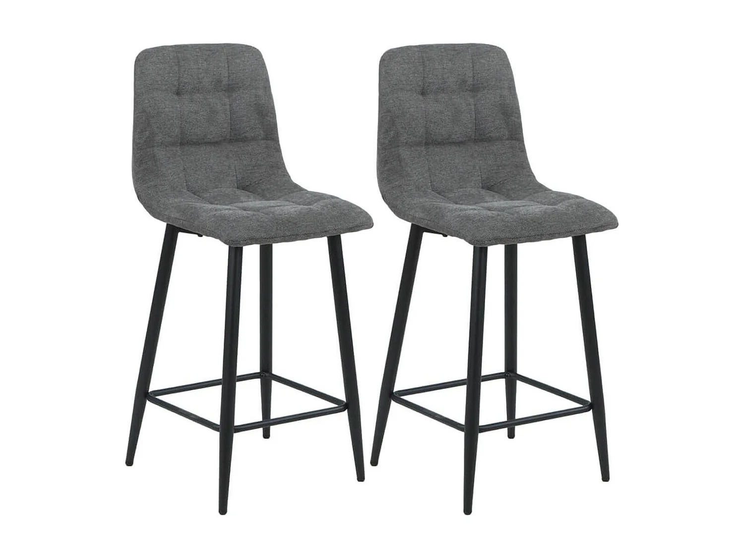 ERNEST - Lot de 2 Tabourets de bar Tissu Gris Pieds Métal Gris Anthracite