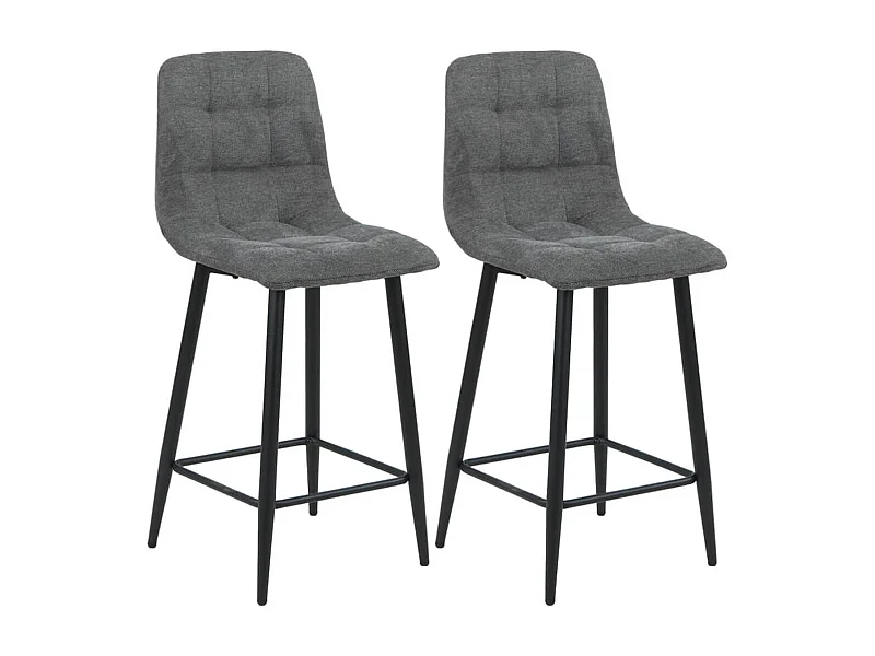 ERNEST - Lot de 2 Tabourets de bar Tissu Gris Pieds Métal Gris Anthracite